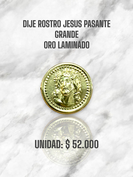 DIJE ROSTRO DE JESUS GRANDE PASANTE ORO LAMINADO