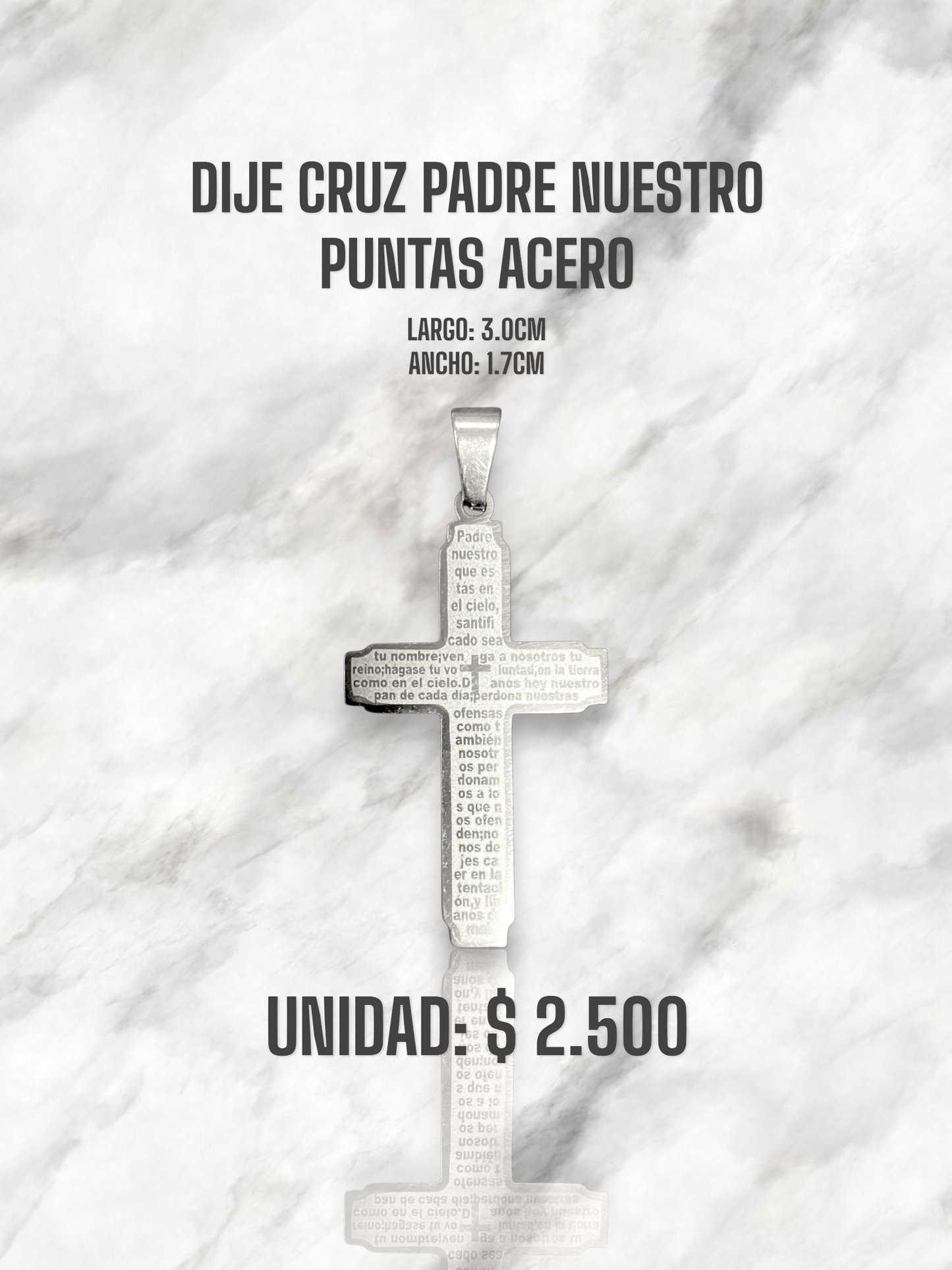 DIJE CRUZ PADRE NUESTRO PUNTAS ACERO PLATEADO