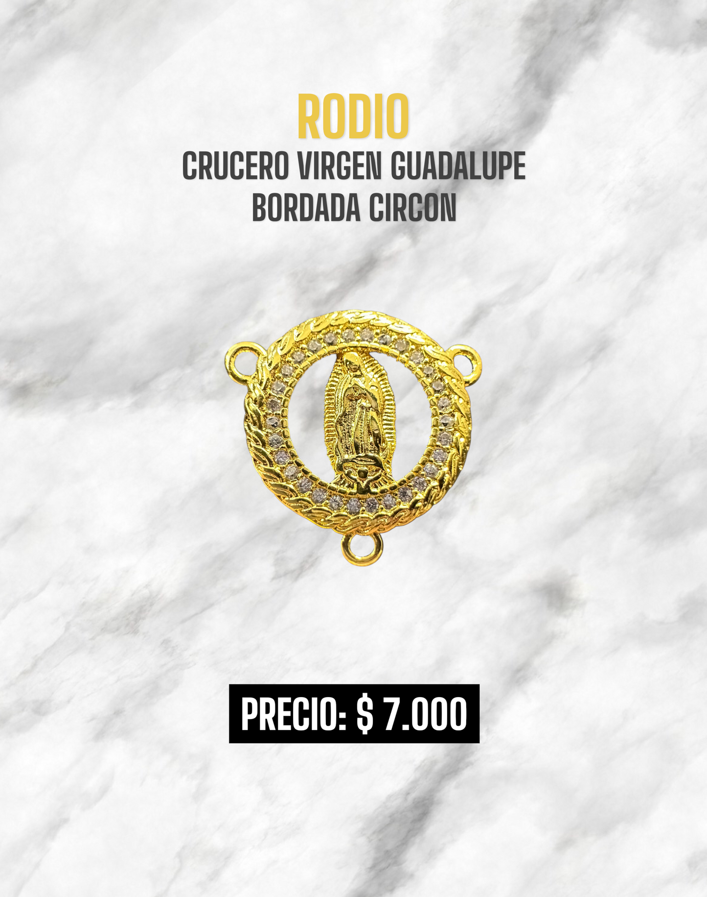 CRUCERO VIRGEN GUADALUPE BORDADA CIRCON RODIO