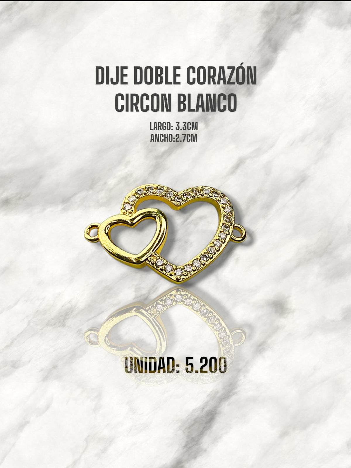DIJE DOBLE CORAZÓN CIRCON BLANCO