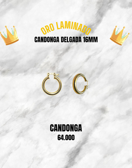 CANDONGA DELGADA 16MM ORO LAMINADO