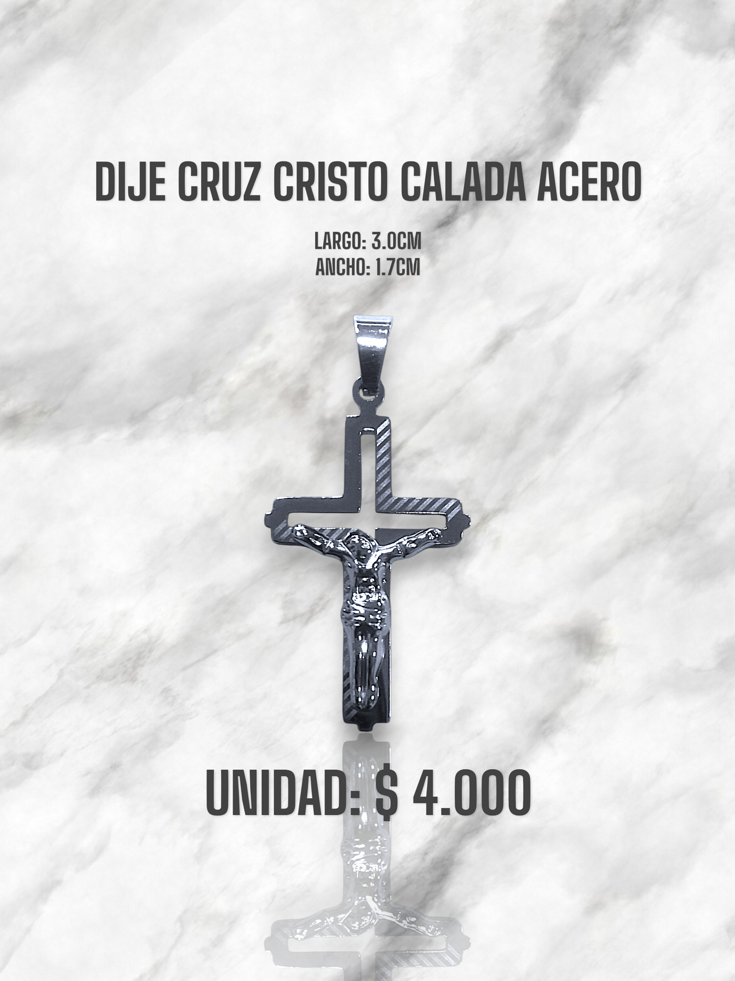 DIJE CRUZ CRISTO CALADA ACERO PLATEADO