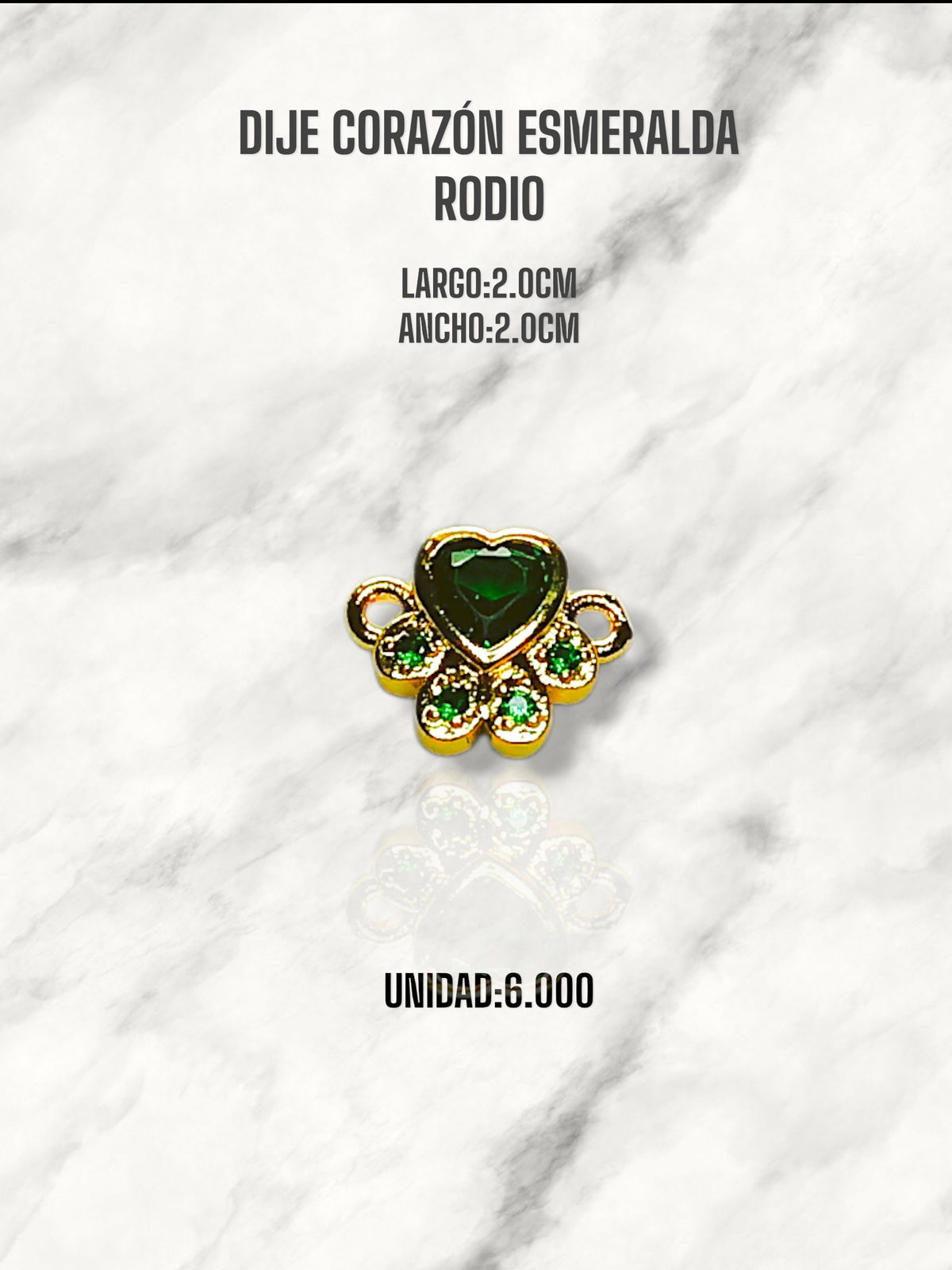 DIJE CORAZÓN ESMERALDA RODIO