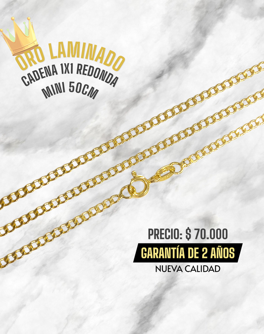 CADENA 1X1 REDONDA MINI 50CM NUEVA CALIDAD ORO LAMINADO
