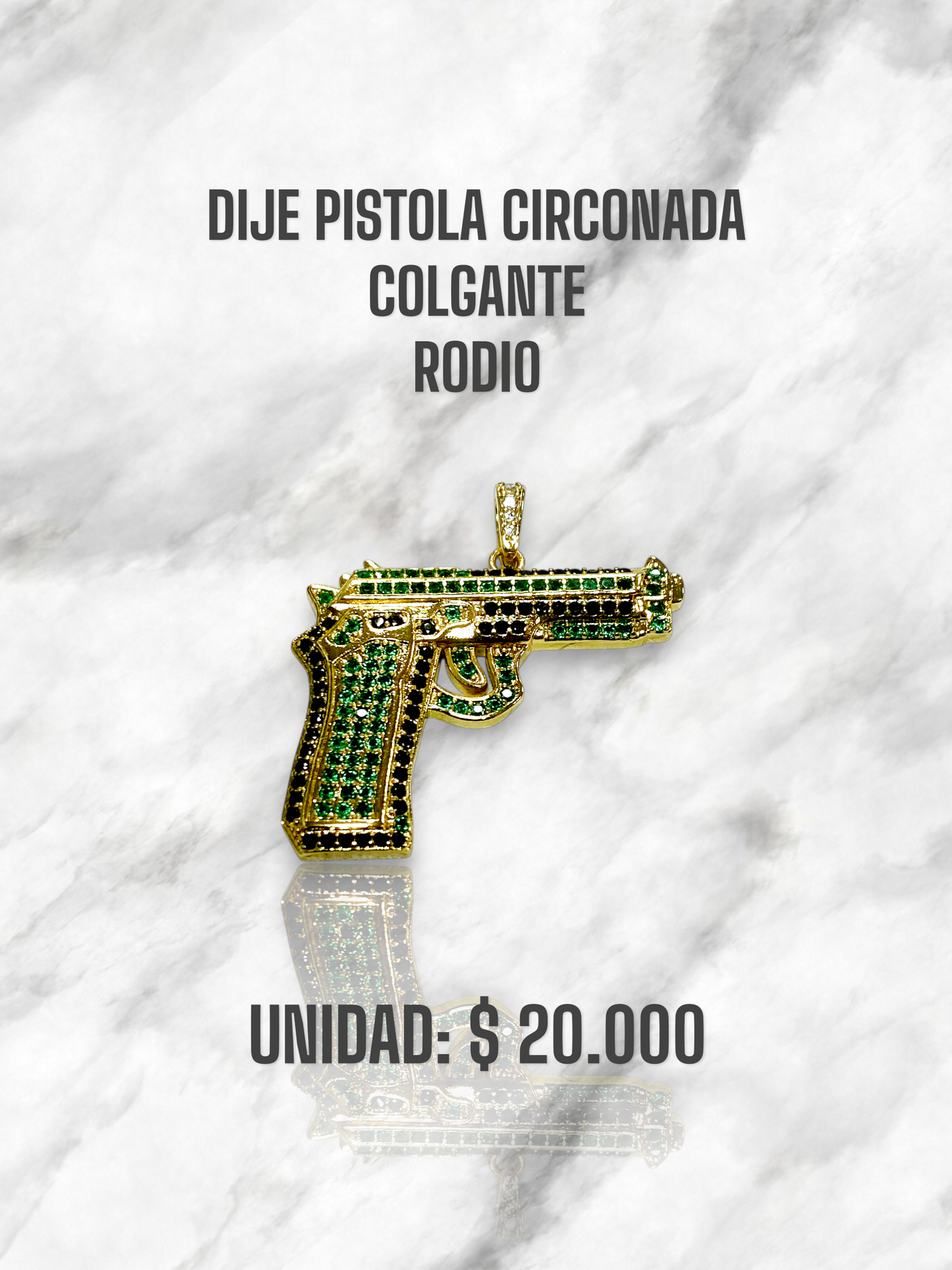 DIJE PISTOLA CIRCONADA COLGANTE RODIO