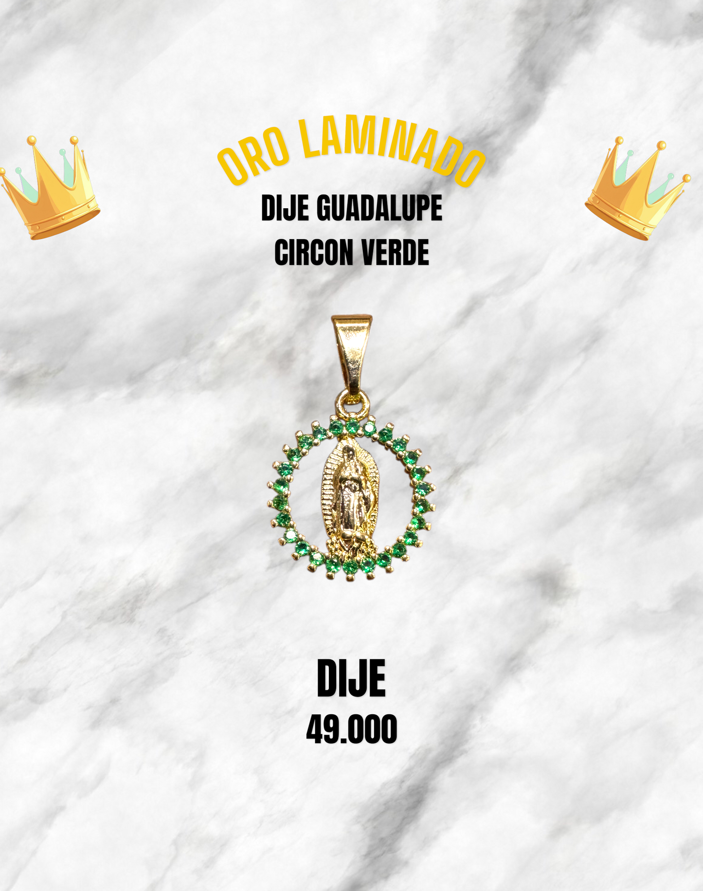 DIJE GUADALUPE CIRCON VERDE ORO LAMINADO