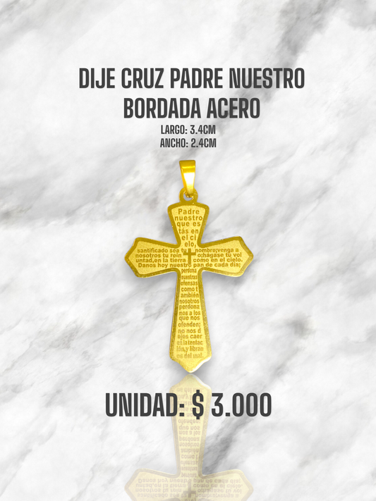 DIJE CRUZ 	PADRE NUESTRO BORDADA ACERO