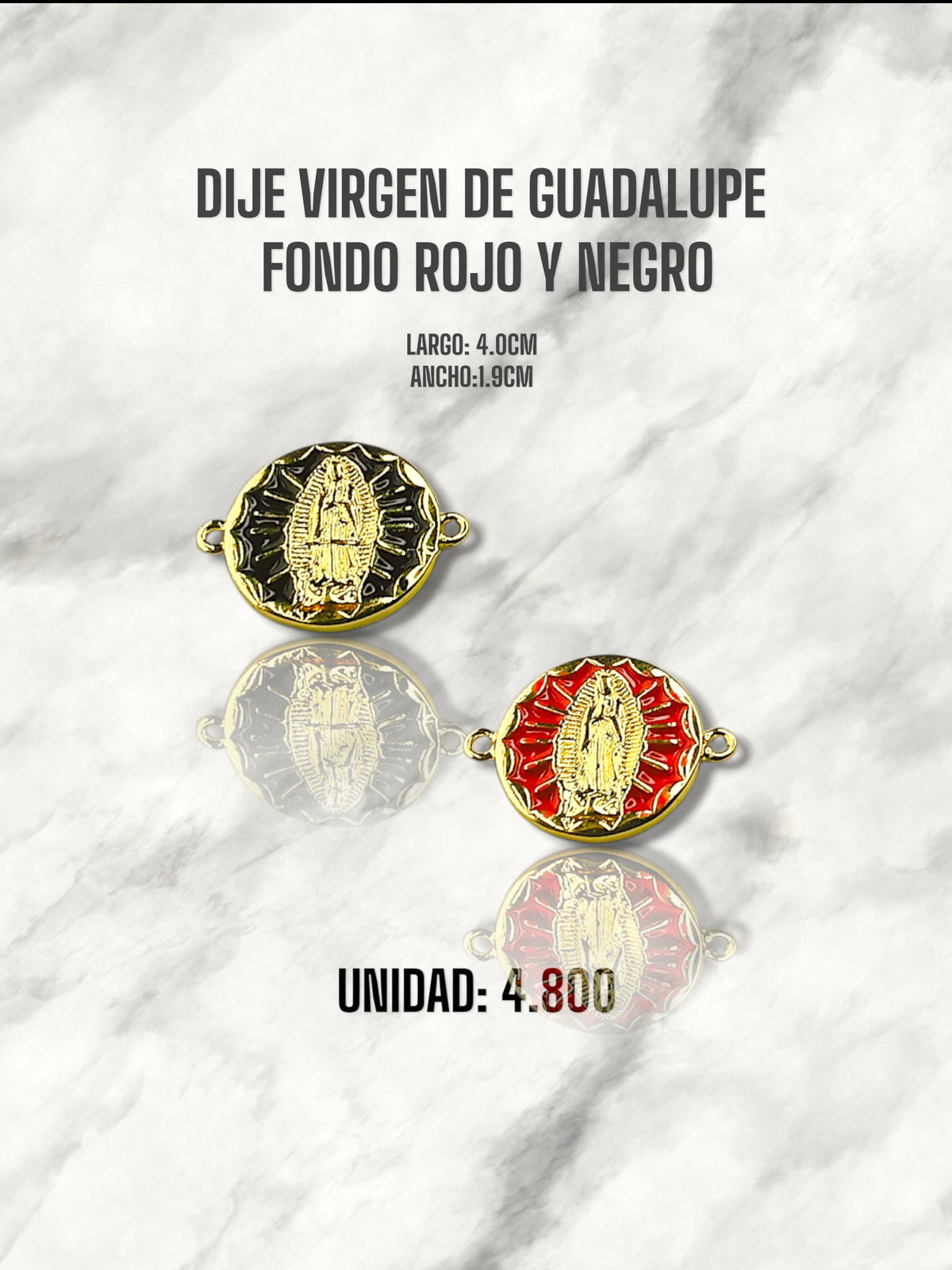 DIJE VIRGEN DE GUADALUPE FONDO ROJO Y NEGRO