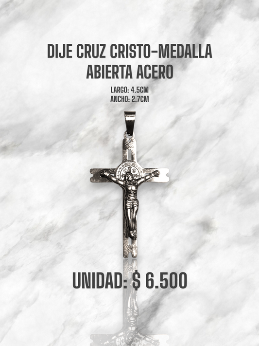 DIJE CRUZ CRISTO-MEDALLA ACERO PLATEADO