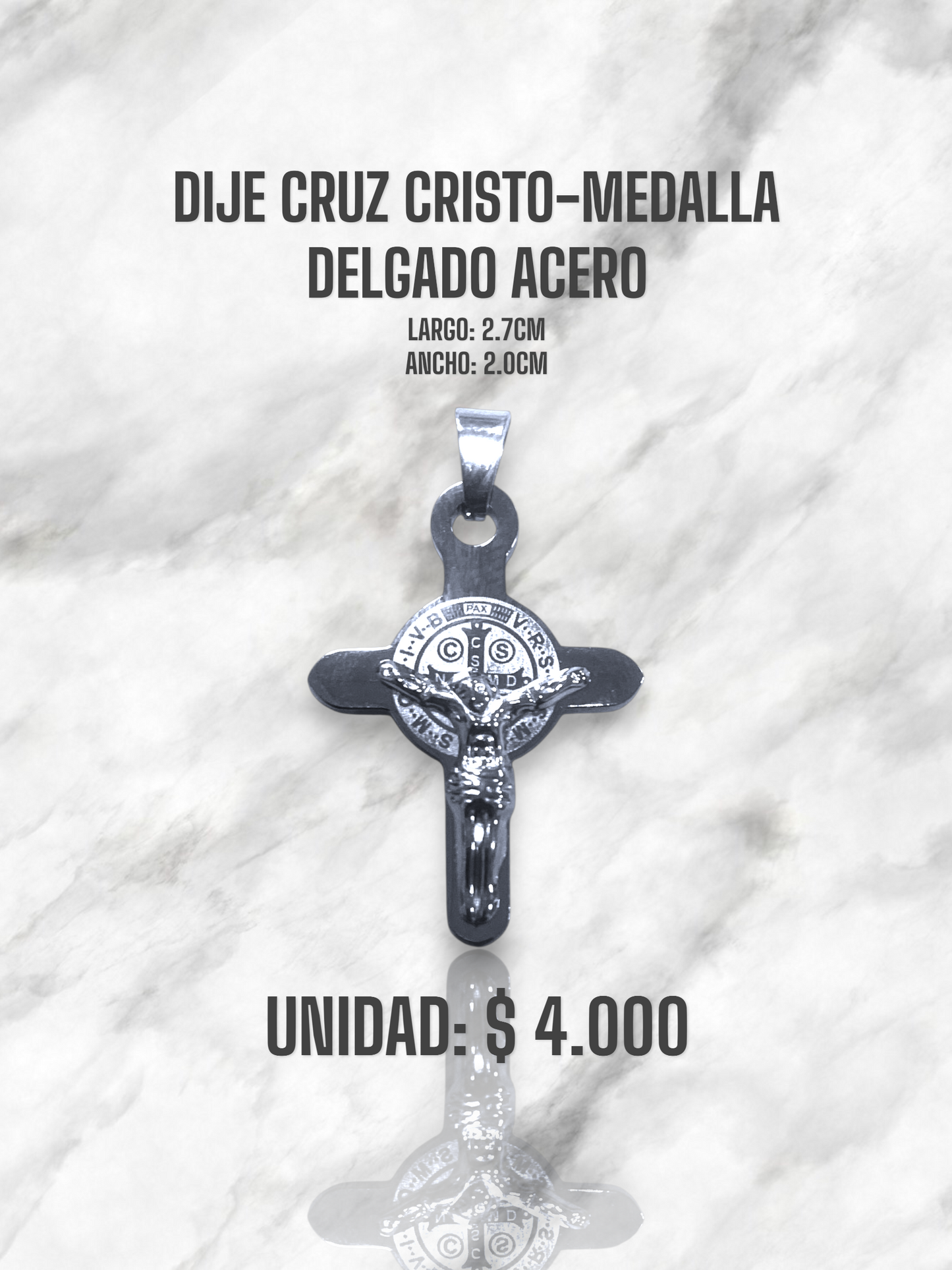 DIJE CRUZ CRISTO-MEDALLA DELGADA ACERO PLATEADO