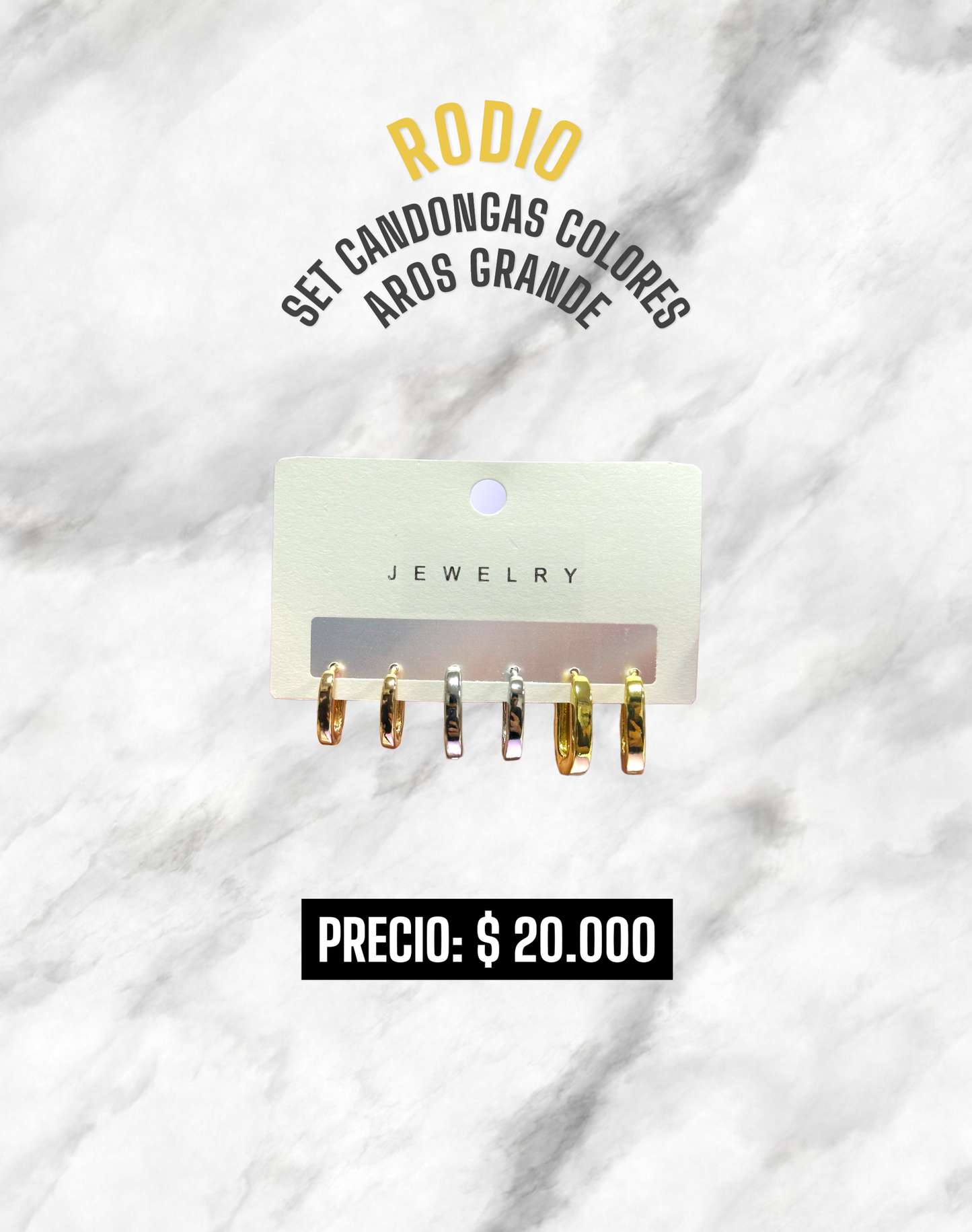 SET CANDONGAS AROS GRUESOS COLORES RODIO