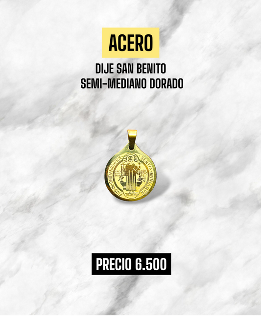 DIJE SAN BENITO SEMI MEDIANO DORADO ACERO