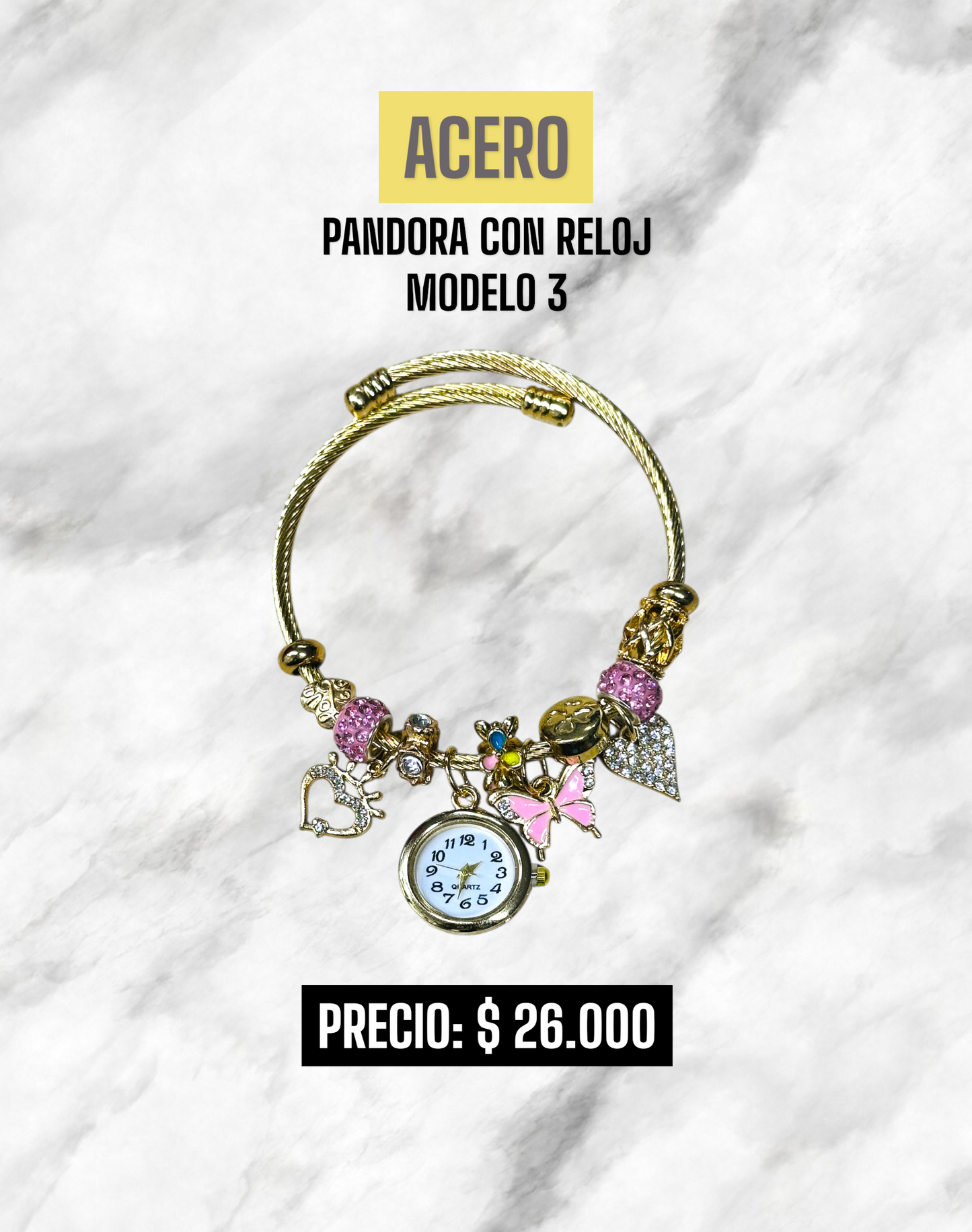 PANDORA CON RELOJ MODELO 3 ACERO