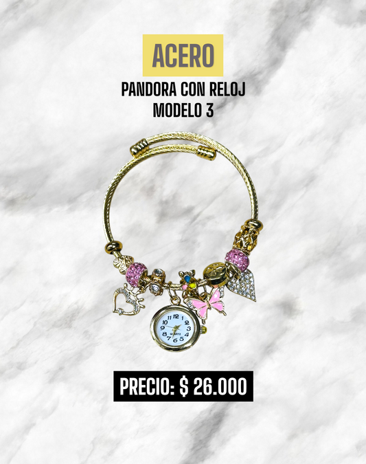 PANDORA CON RELOJ MODELO 3 ACERO