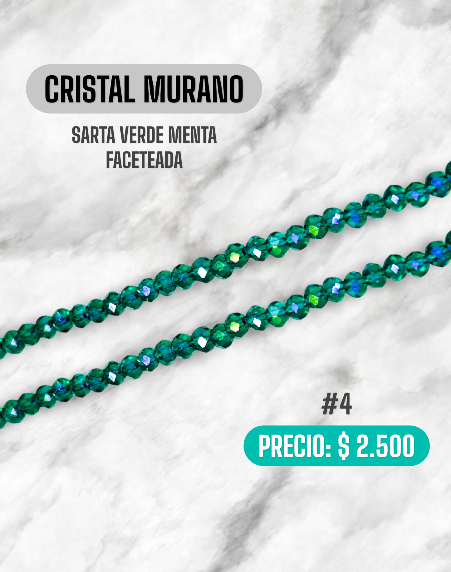CRISTAL MURANO SARTA VERDE MENTA FACETADA