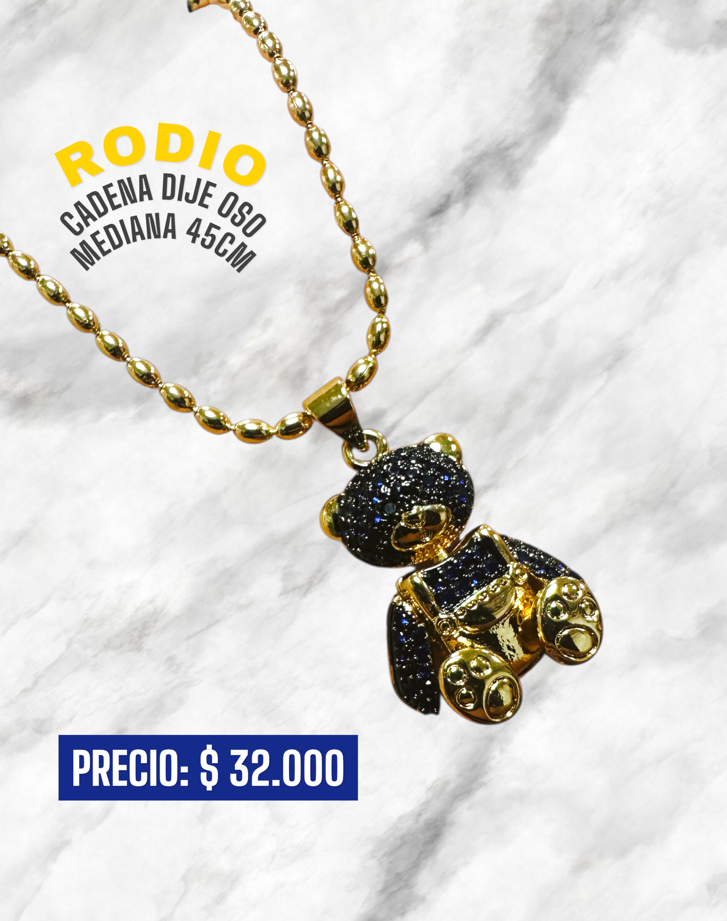 CADENA DIJE OSO MEDIANA 45CM RODIO