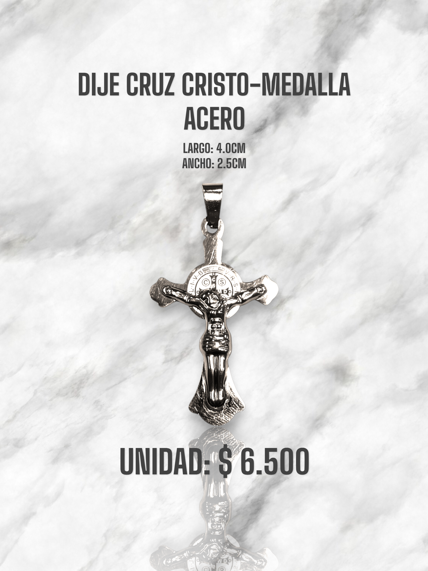 DIJE CRUZ CRISTO-MEDALLA ACERO PLATEADO