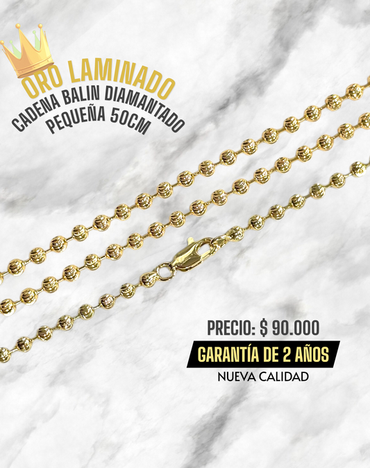 CADENA BALIN DIAMANTADO 50CM NUEVA CALIDAD ORO LAMINADO