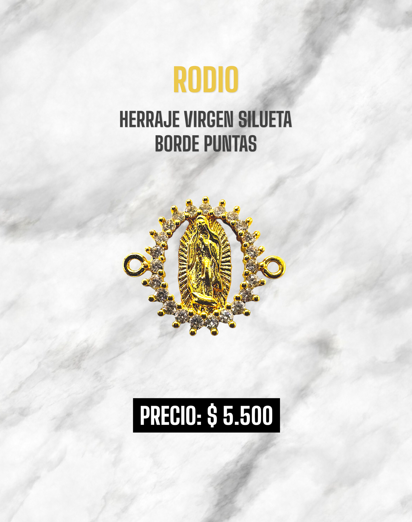 HERRAJE VIRGEN SILUETA BORDE PUNTAS RODIO