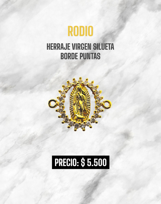 HERRAJE VIRGEN SILUETA BORDE PUNTAS RODIO