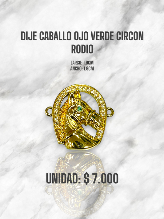 DIJE CABALLO OJO VERDE CIRCON RODIO