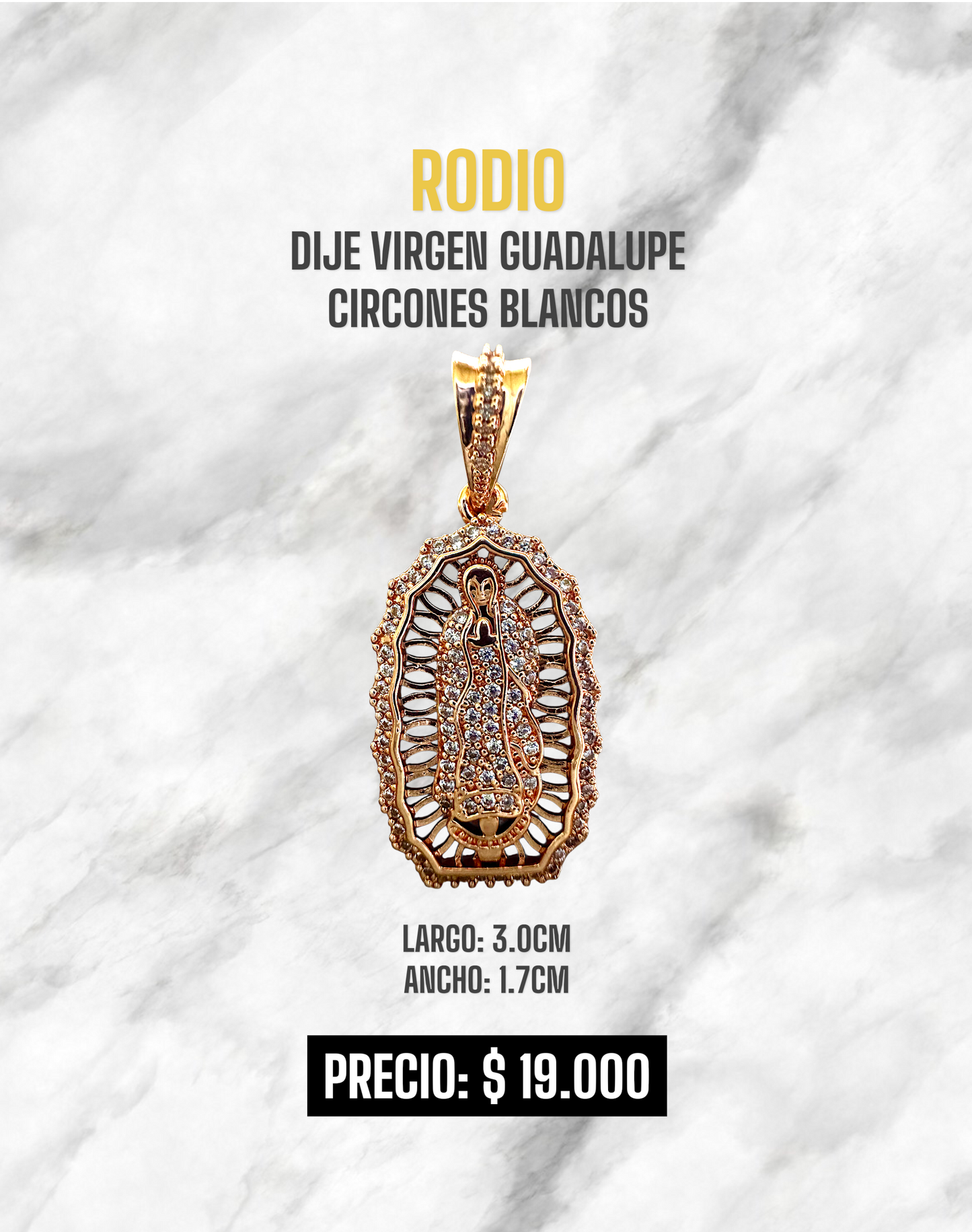 DIJE VIRGEN GUADALUPE CIRCONES BLANCOS RODIO