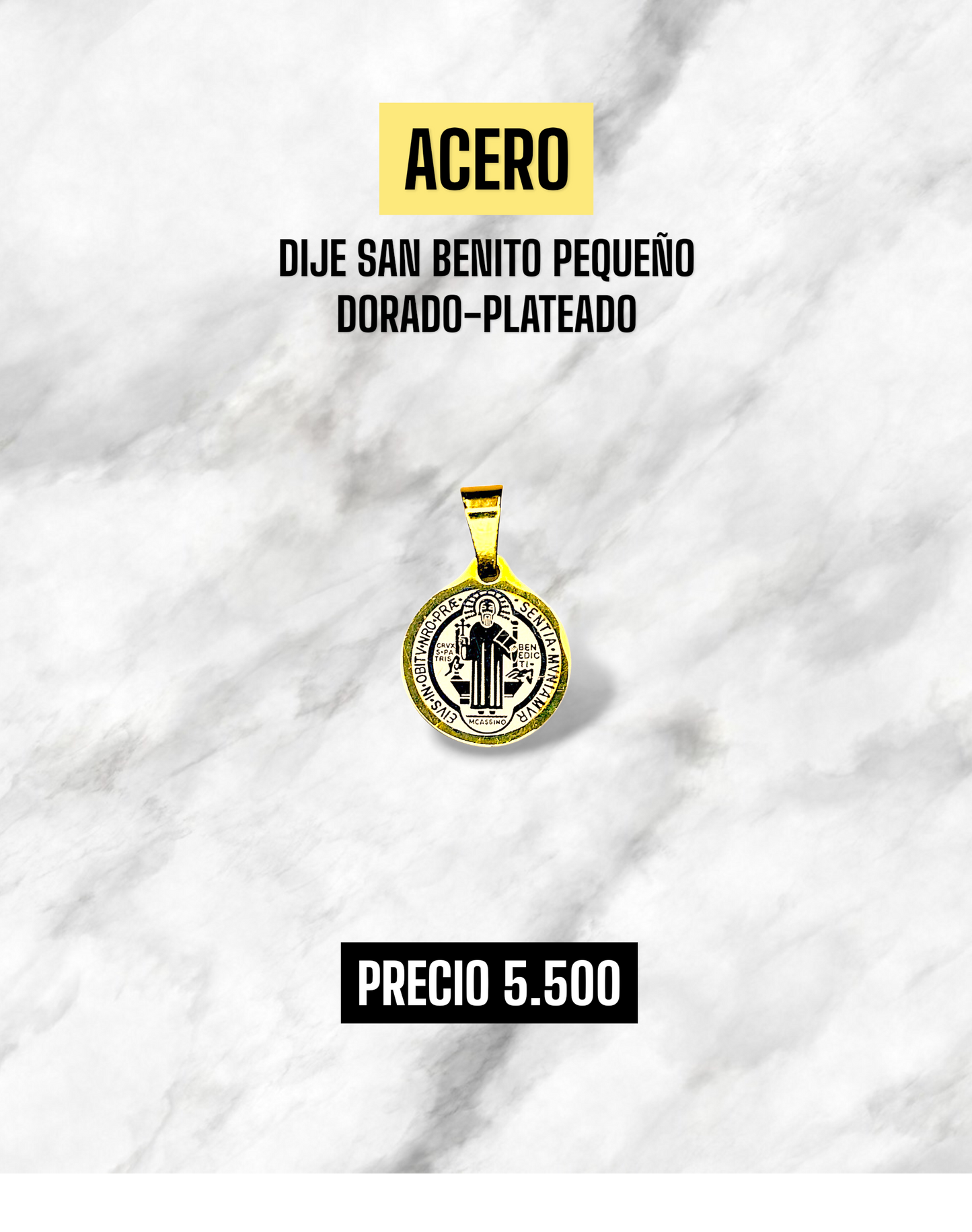 DIJE SAN BENITO DORADO-PLATEADO PEQUEÑO ACERO