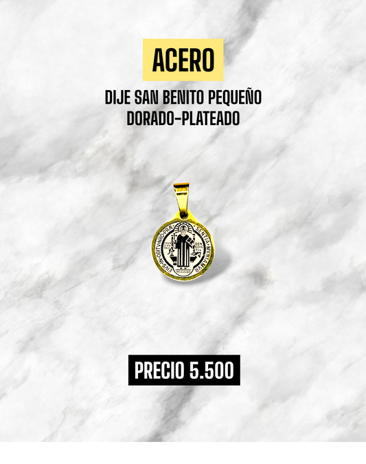 DIJE SAN BENITO DORADO-PLATEADO PEQUEÑO ACERO