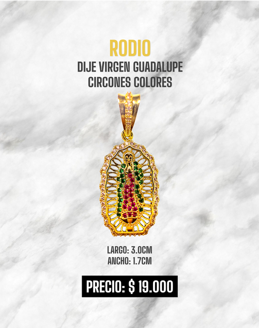 DIJE VIRGEN GUADALUPE CIRCONES COLORES RODIO