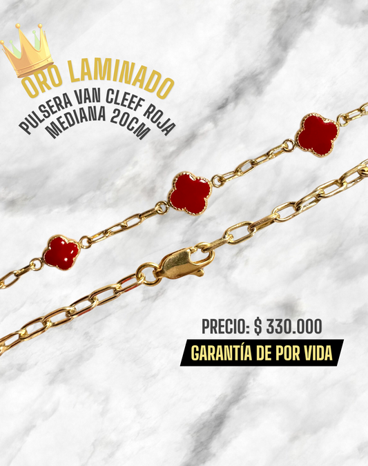 PULSERA VAN CLEEF ROJA MEDIANA 20CM ORO LAMINADO