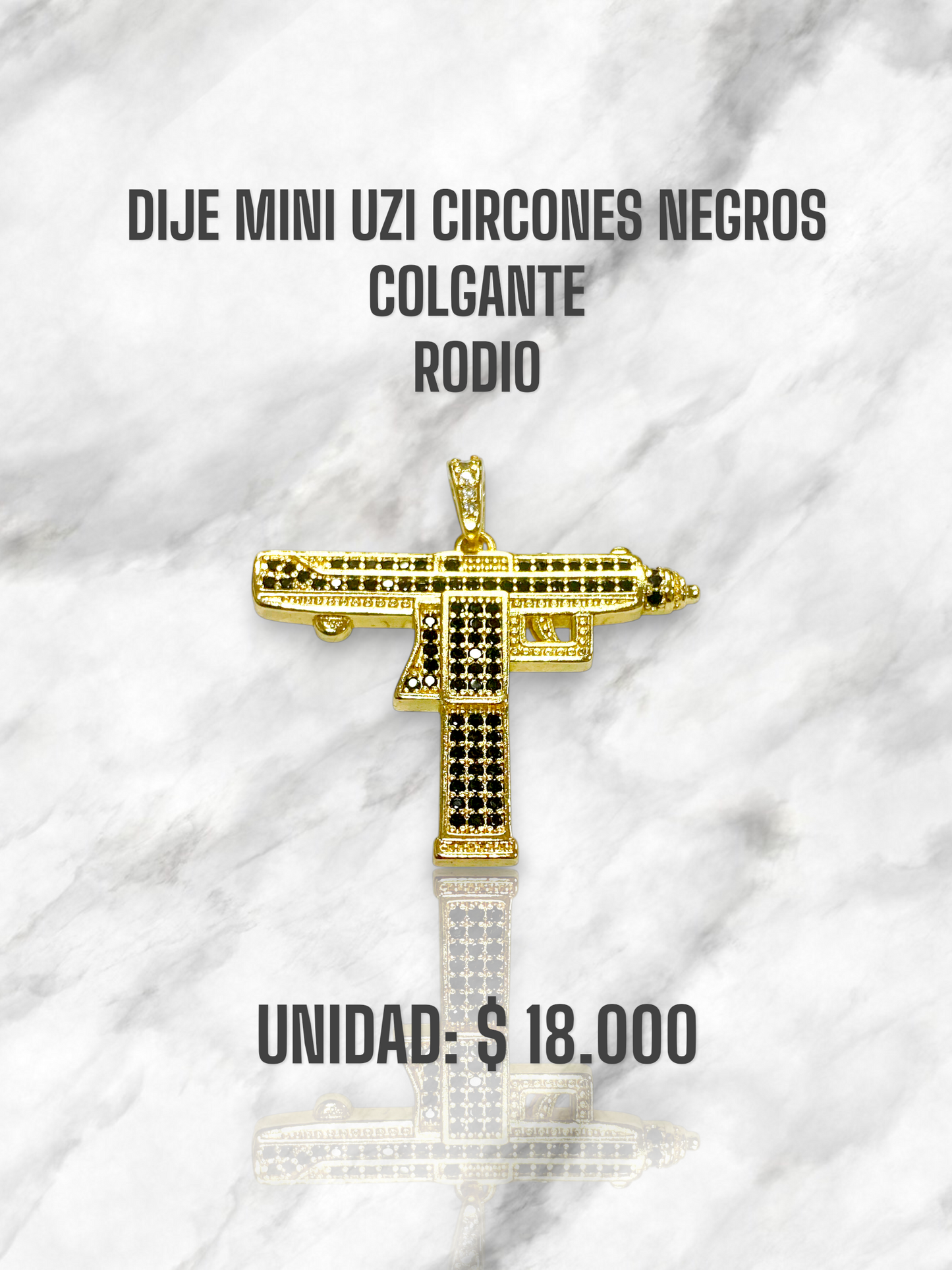 DIJE MINI UZI CIRCONES NEGROS COLGANTE RODIO