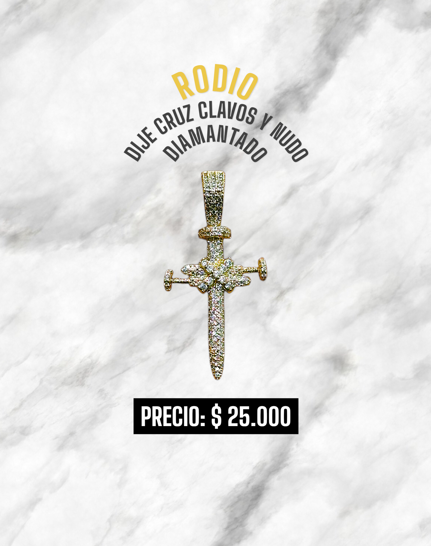 DIJE CRUZ CLAVOS Y NUDO DIAMANTADO RODIO