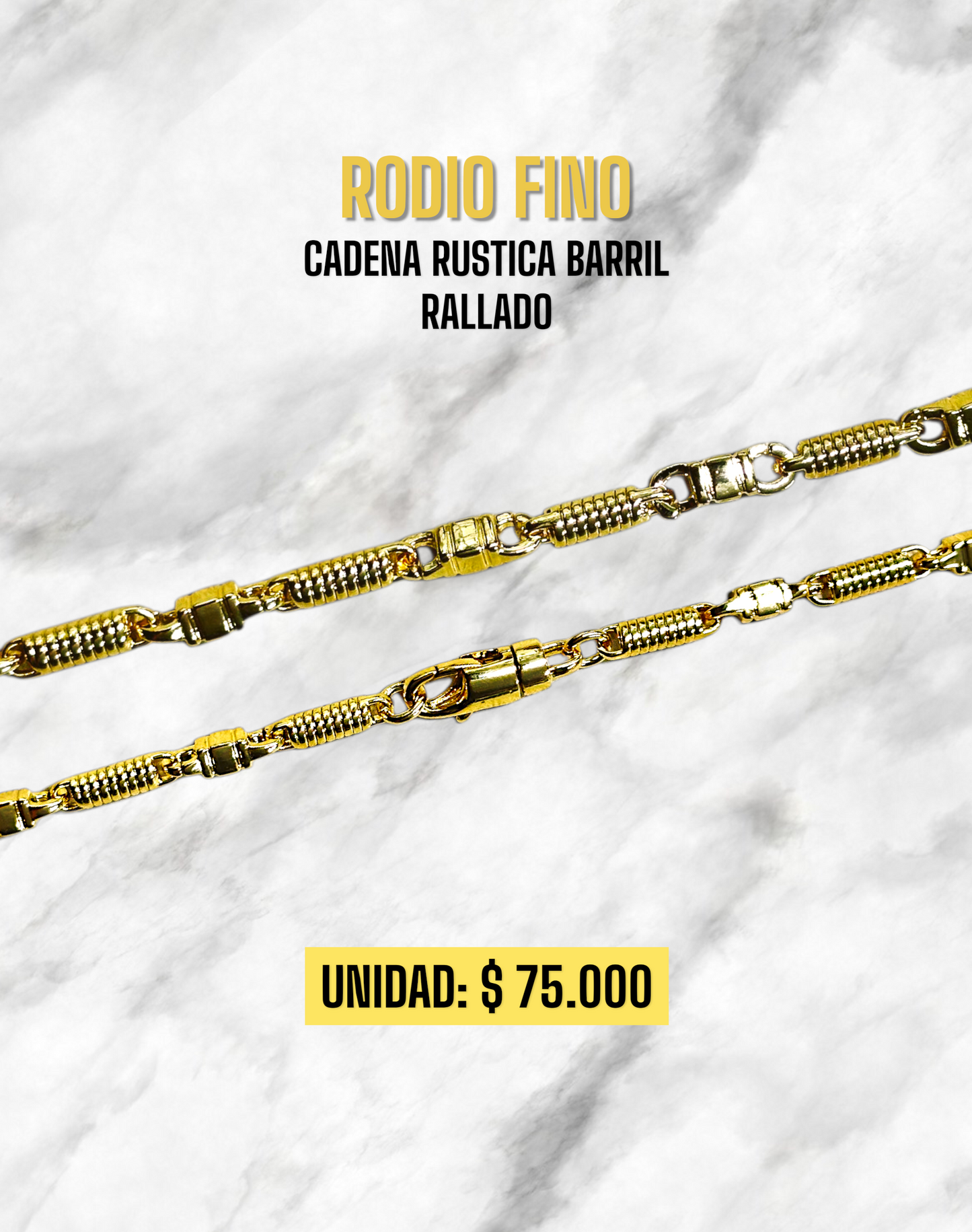 CADENA RUSTICA BARRIL RALLADO  RODIO FINO