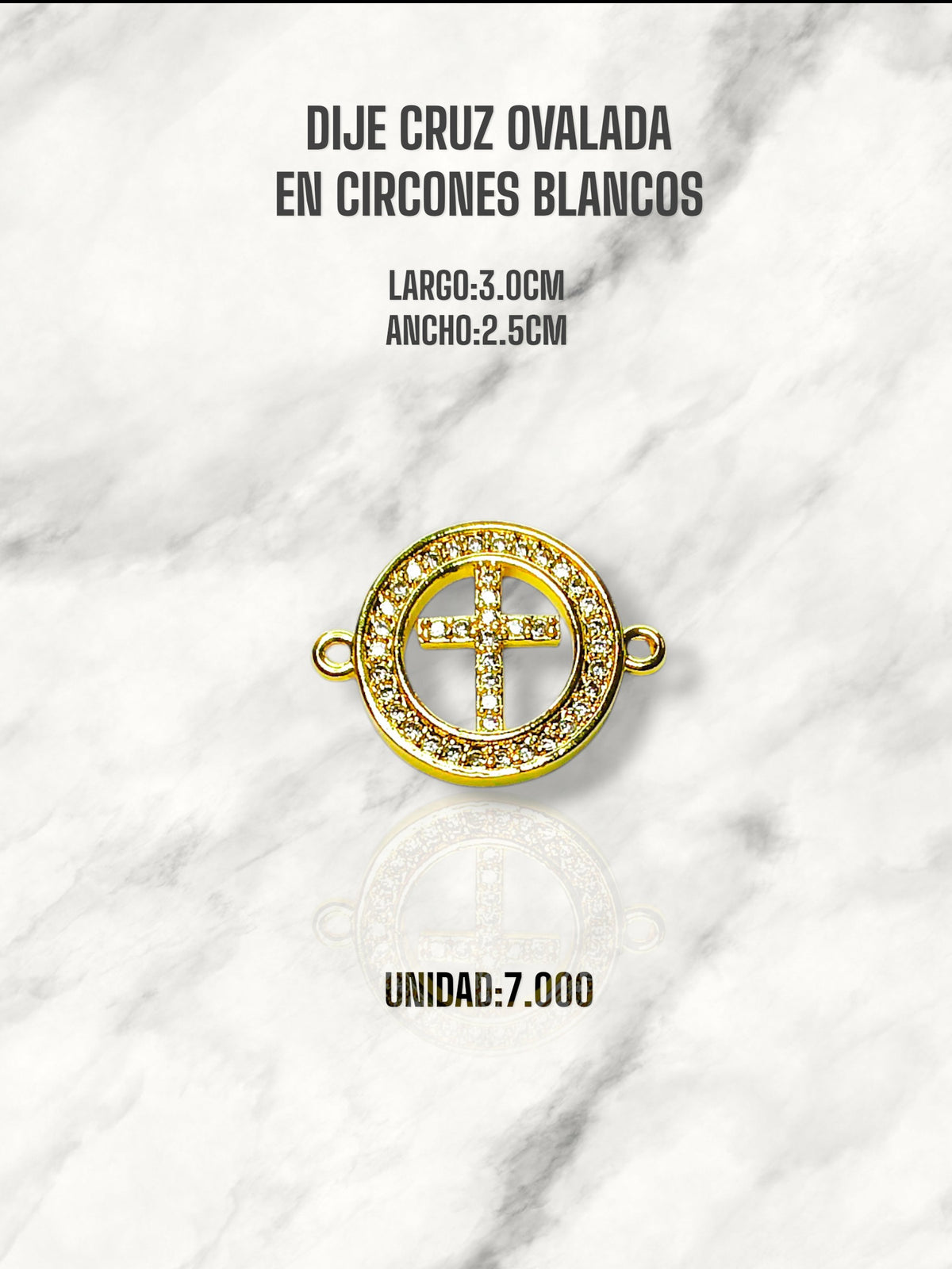 DIJE CRUZ OVALADA EN CIRCON BLANCOS