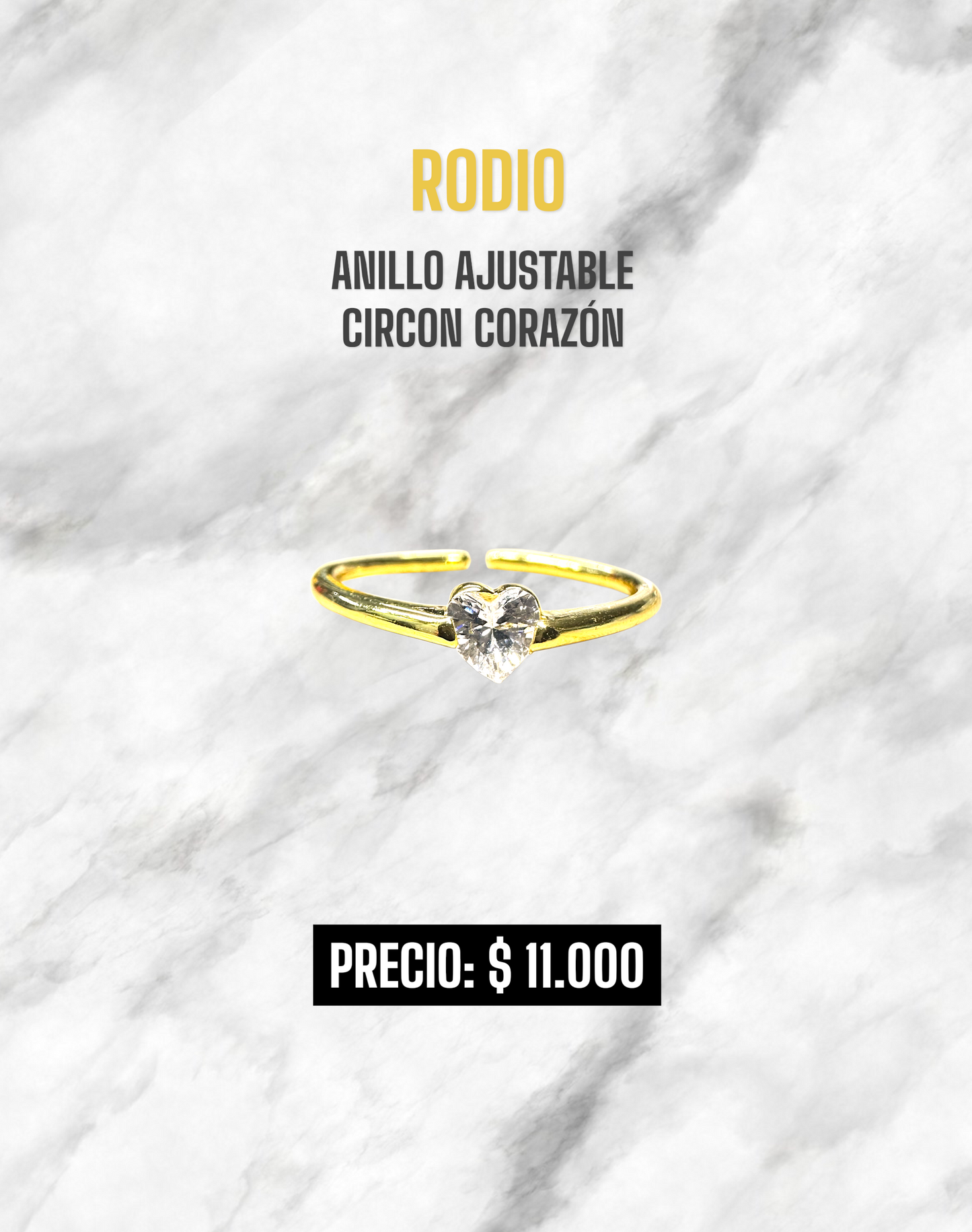 ANILLO AJUSTABLE CIRCON CORAZÓN RODIO