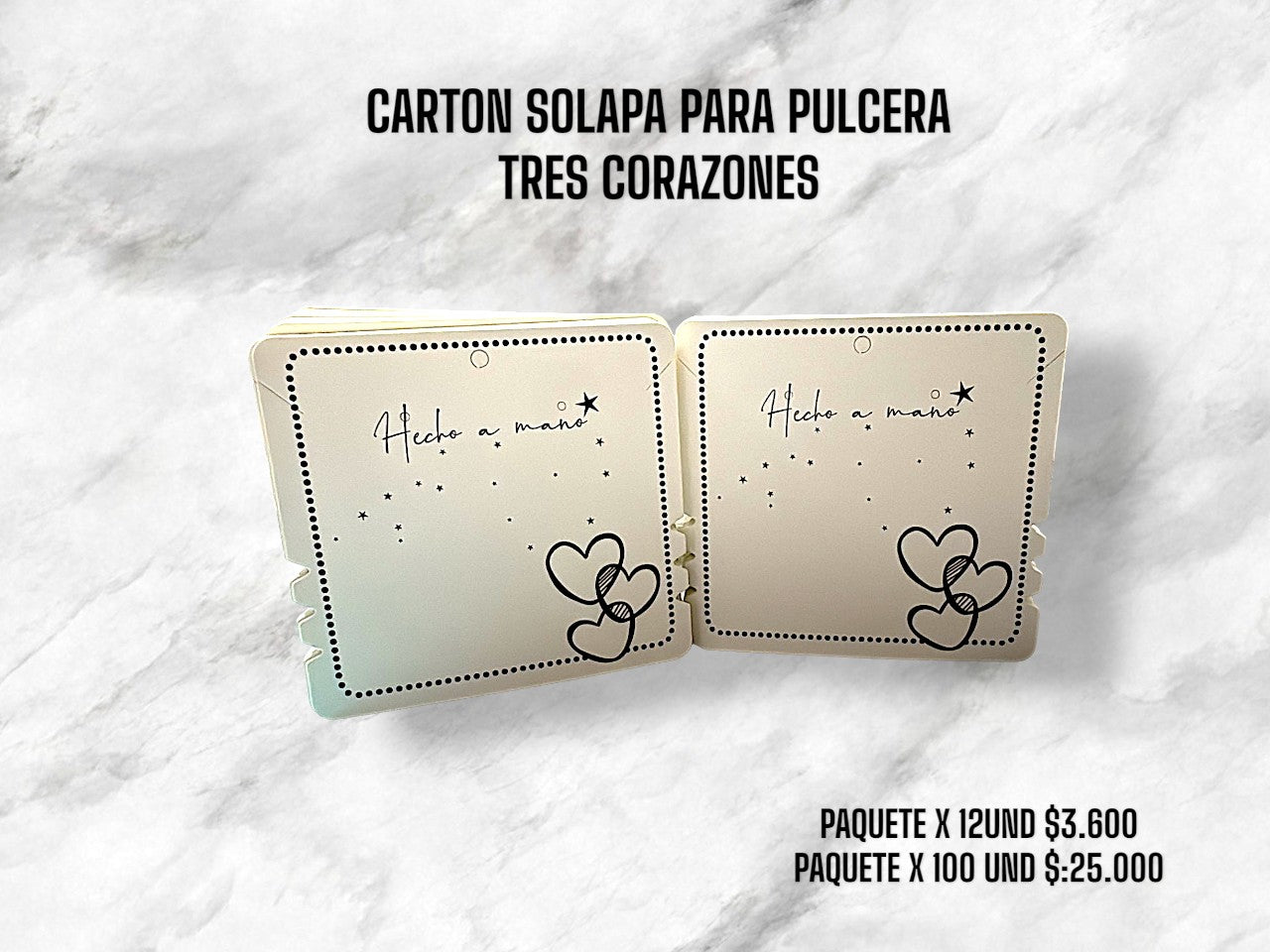 CARTON SOLAPA PARA PULSERA TRES CORAZÓN