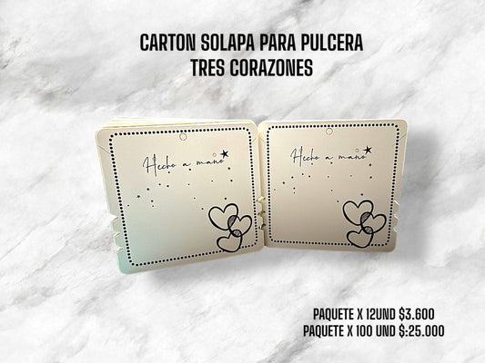 CARTON SOLAPA PARA PULSERA TRES CORAZÓN