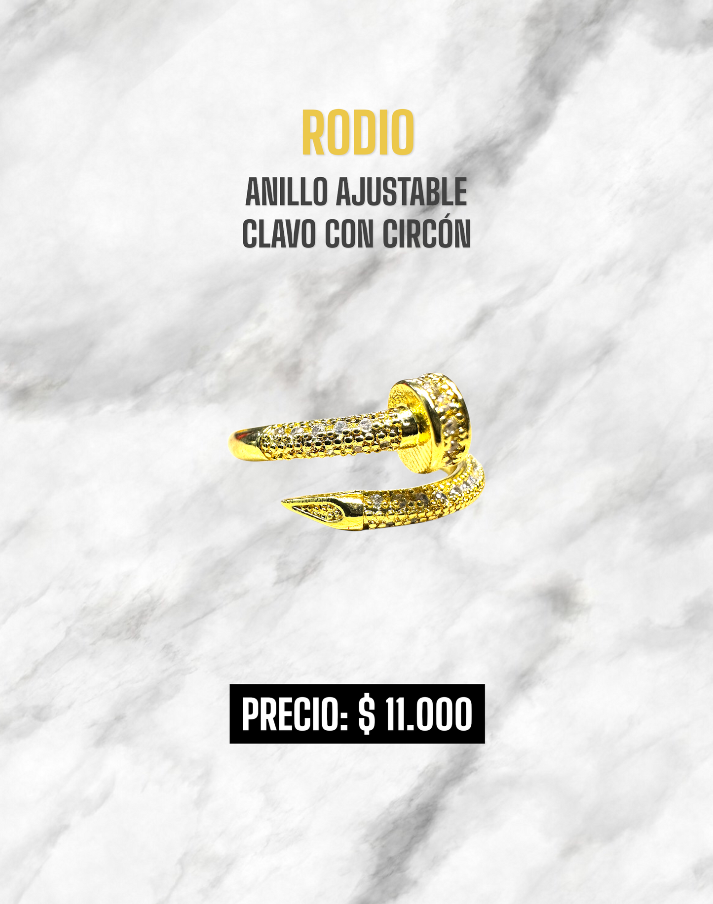 ANILLO AJUSTABLE CLAVO CON CIRCÓN RODIO
