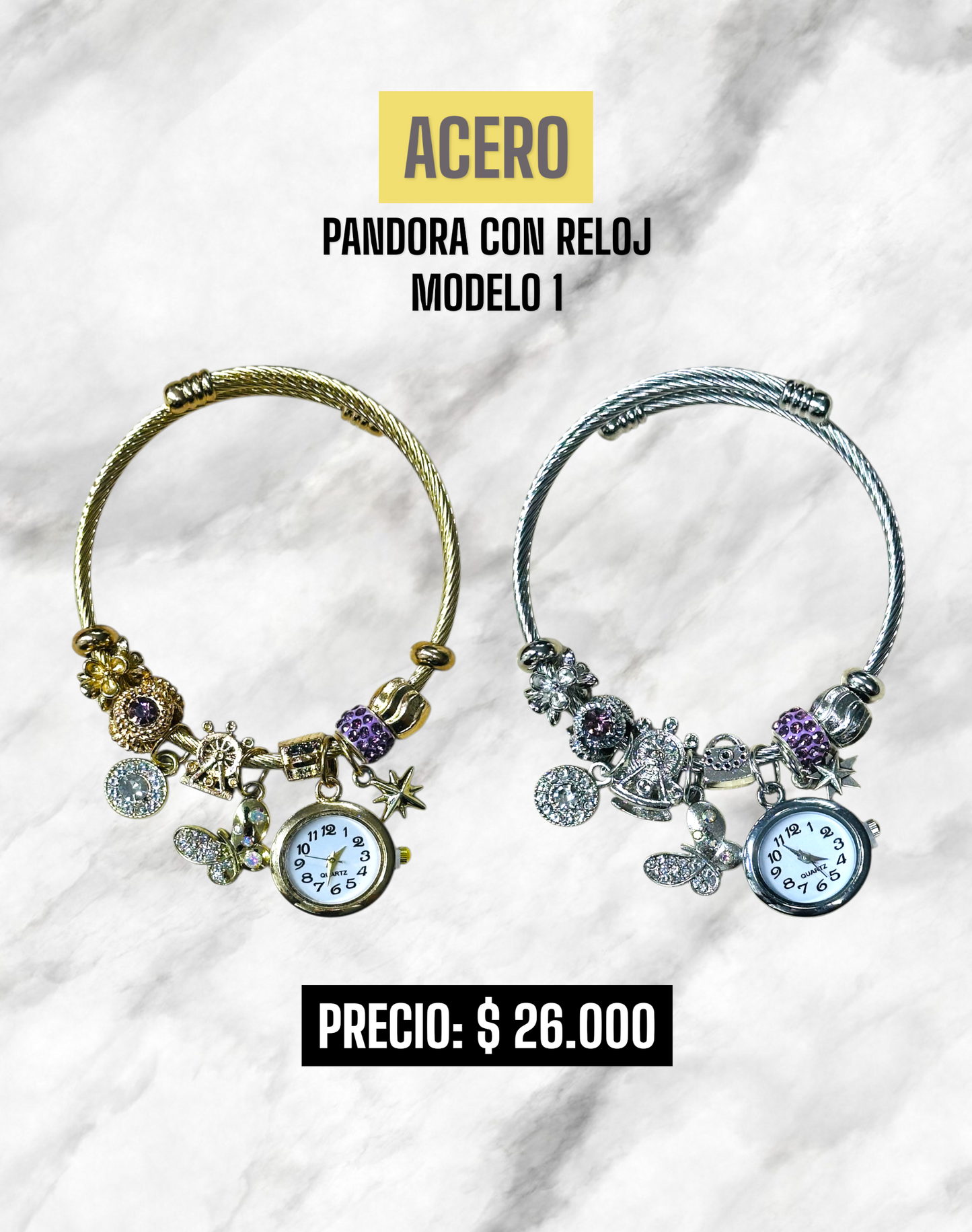 PANDORA CON RELOJ MODELO 1 ACERO