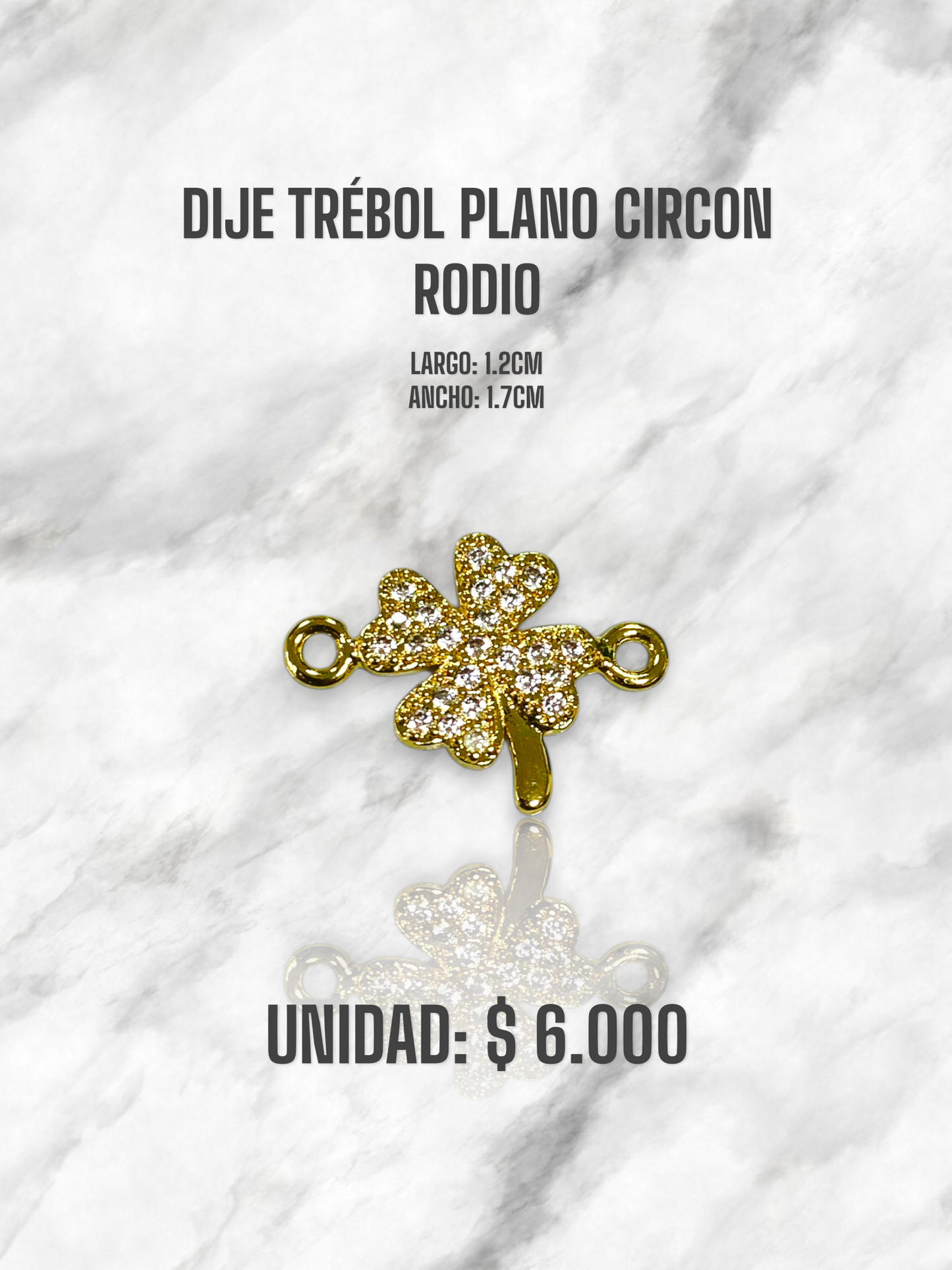 DIJE TRÉBOL PLANO CIRCON RODIO