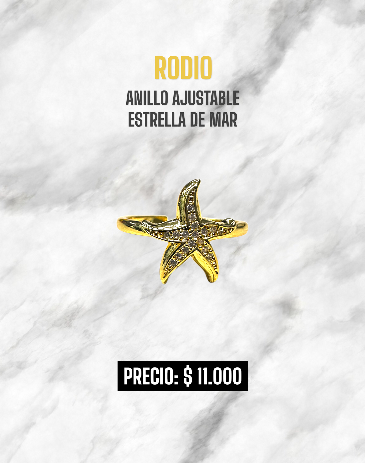 ANILLO AJUSTABLE ESTRELLA MAR RODIO