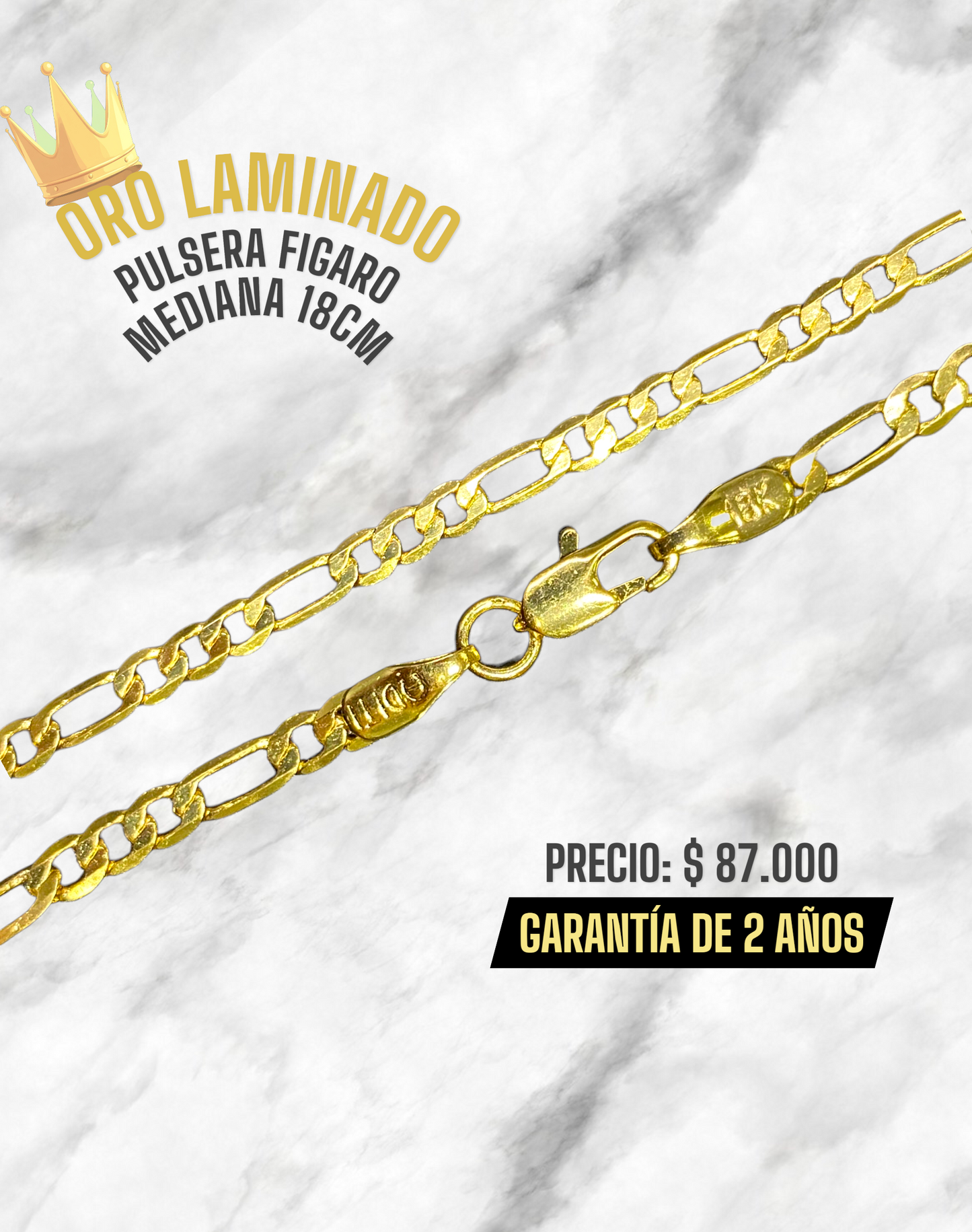 PULSERA FIGARO MEDIANA 18CM ORO LAMINADO