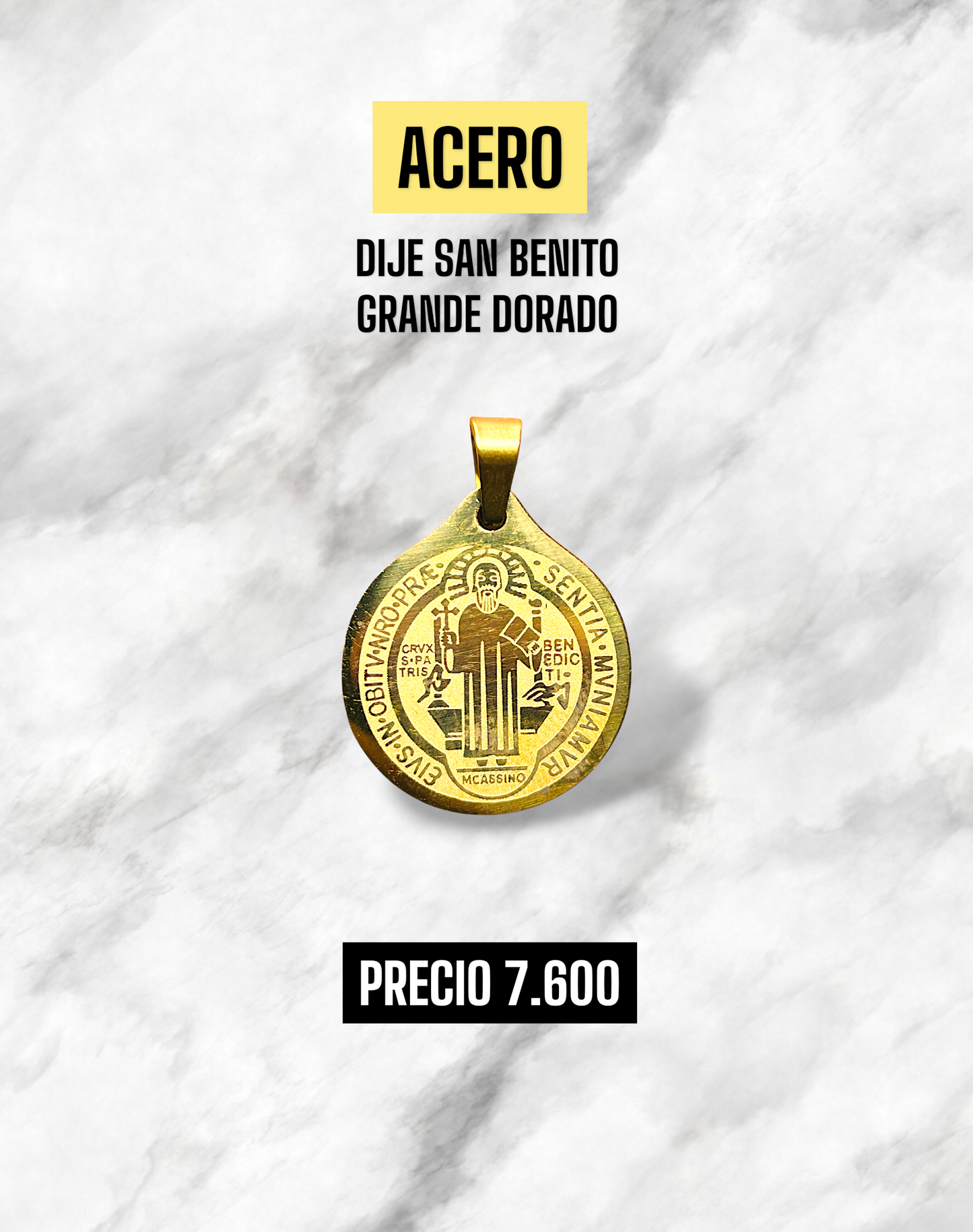 DIJE SAN BENITO GRANDE DORADO ACERO