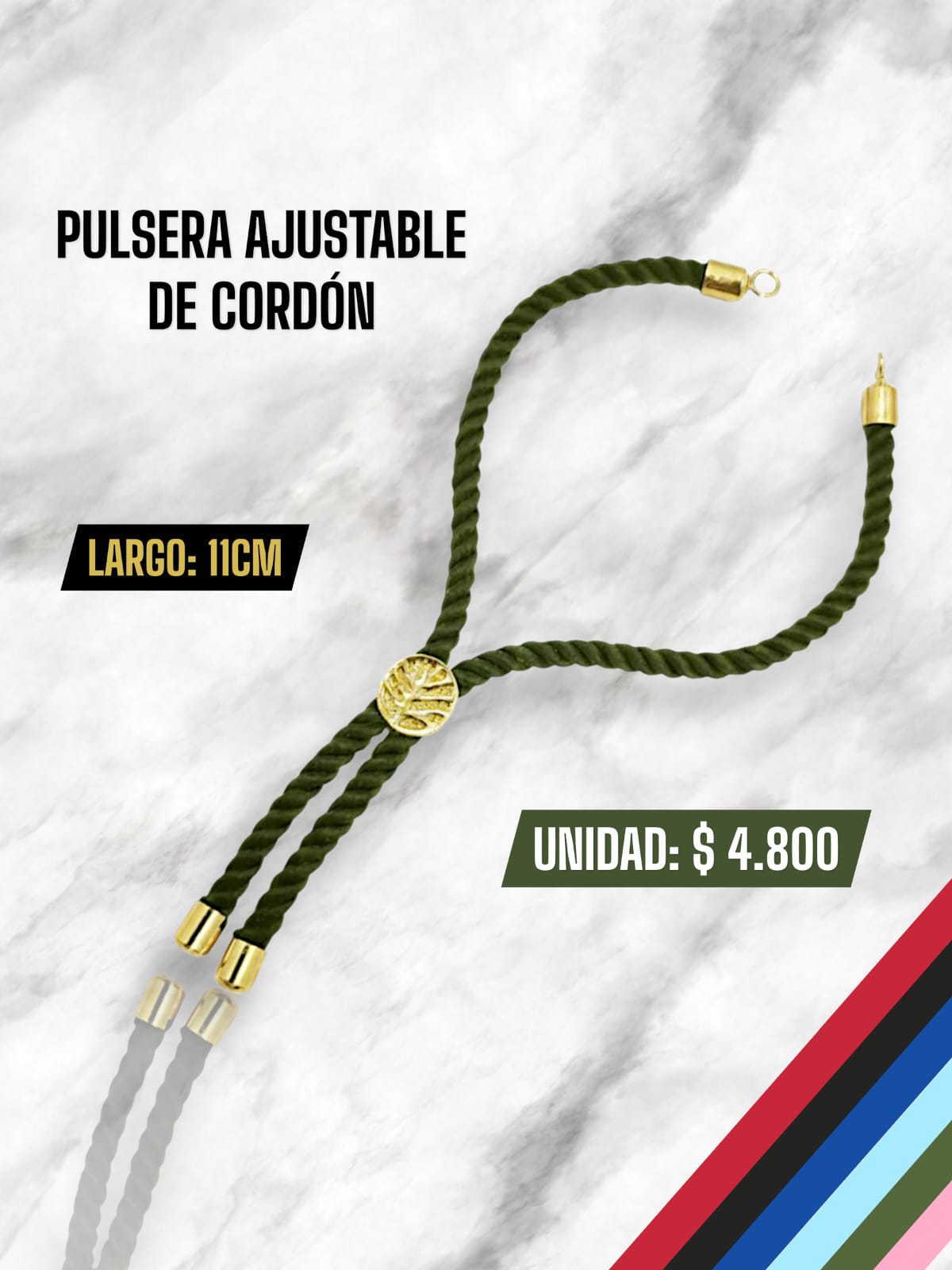 PULSERA AJUSTABLE DE CORDÓN VERDE BOSQUE