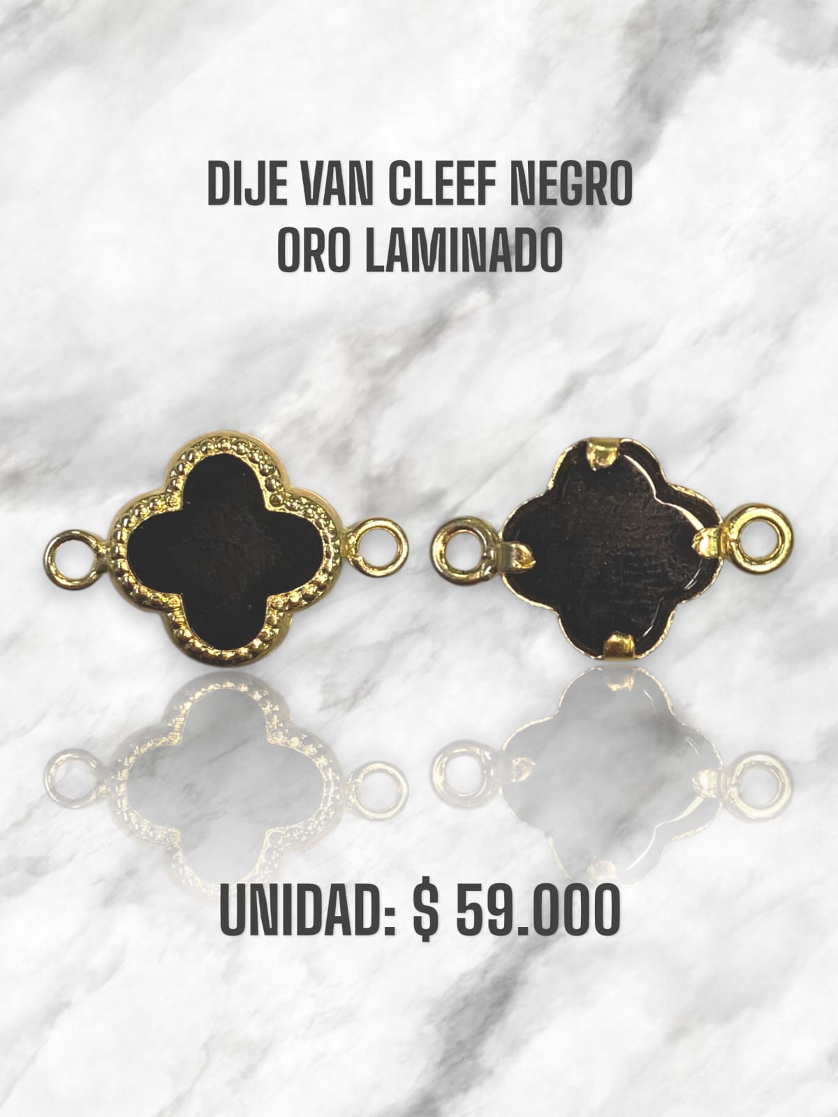 DIJE VAN CLEEF NEGRO MEDIANO PULSO ORO LAMINADO