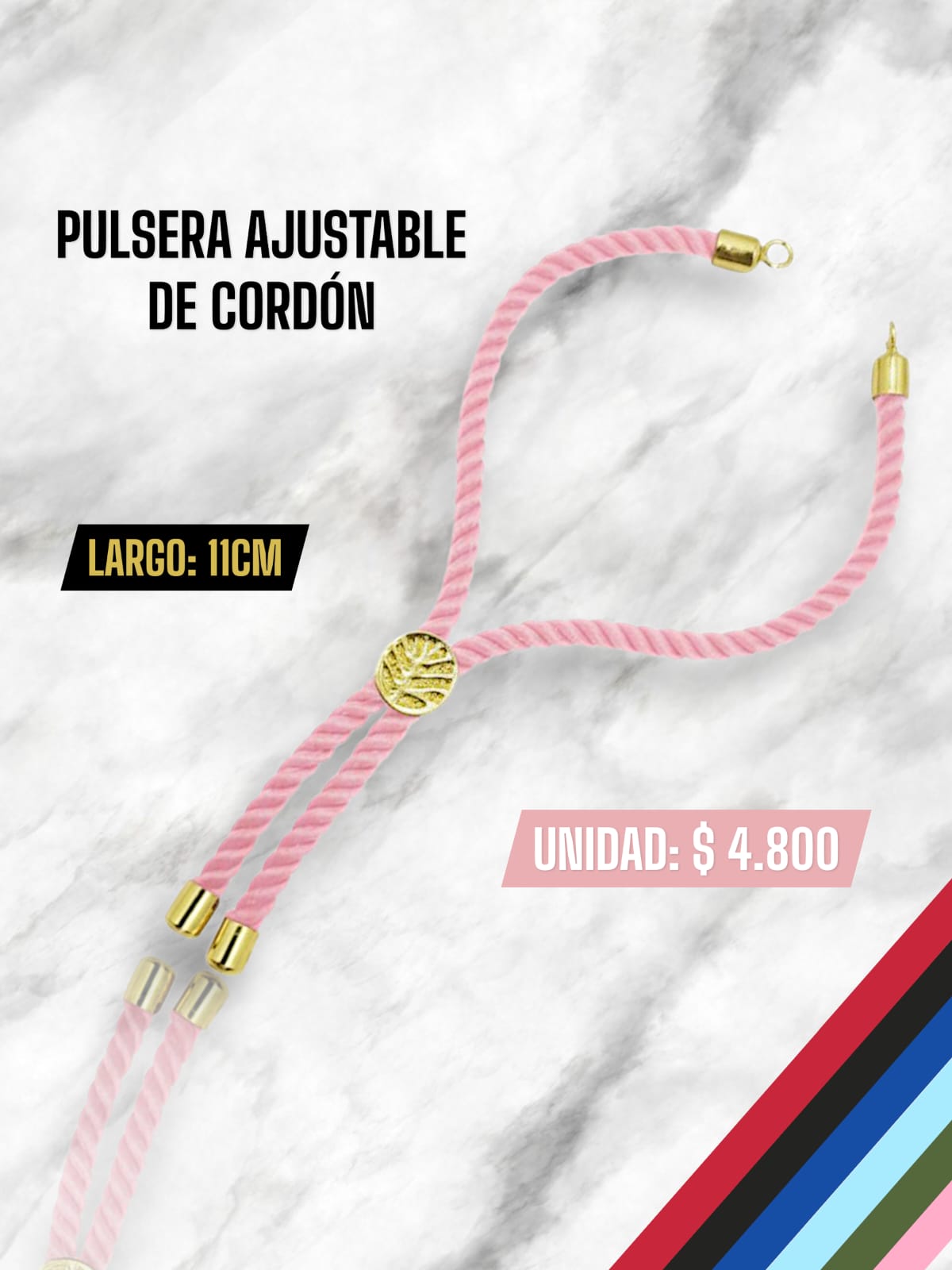 PULSERA AJUSTABLE DE CORDÓN ROSA