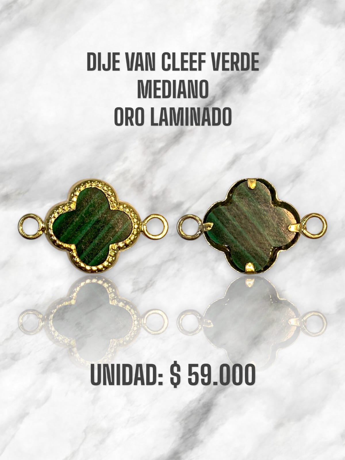 DIJE VAN CLEEF VERDE MEDIANO PULSO ORO LAMINADO