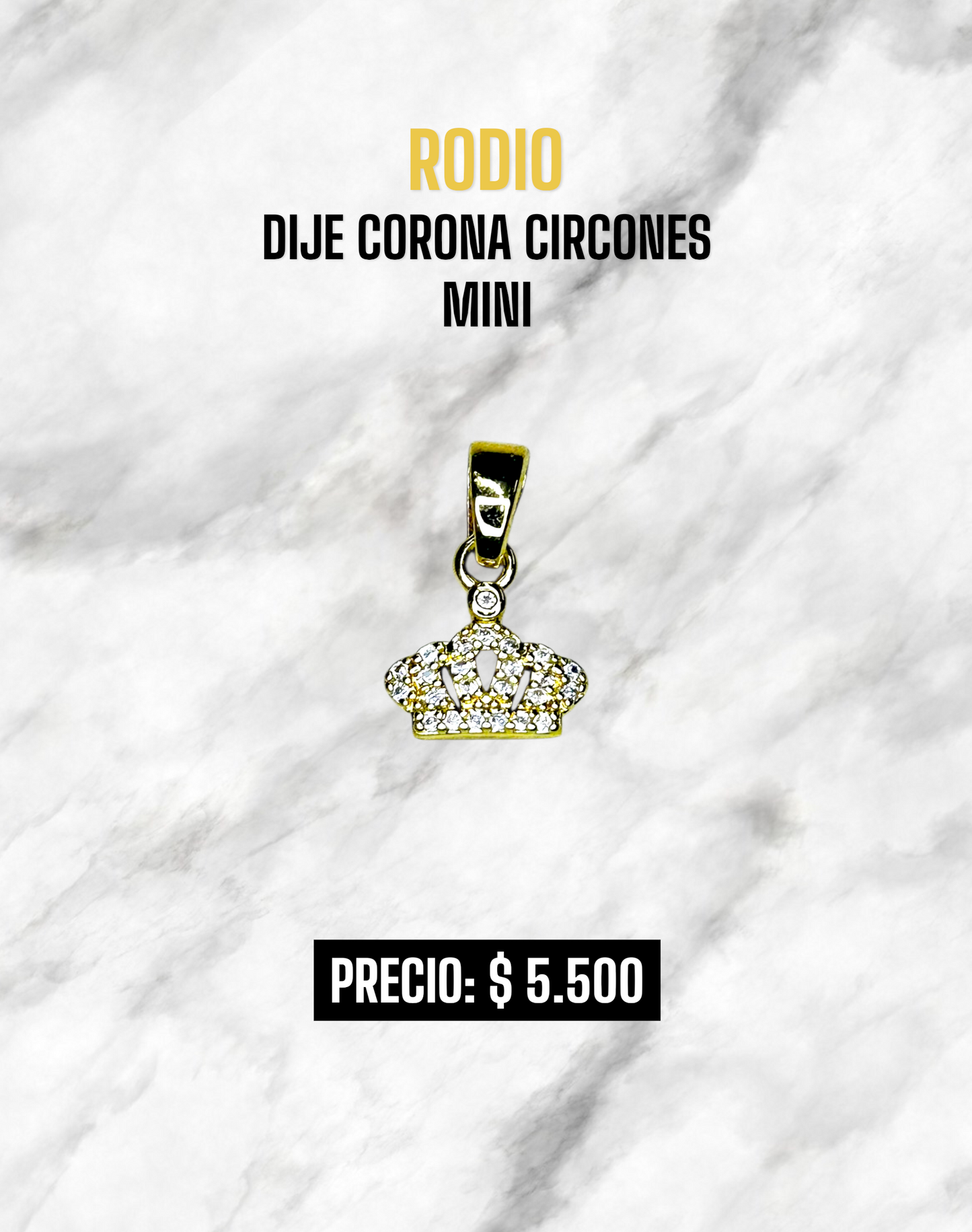 DIJE CORONA CIRCONES MINI RODIO