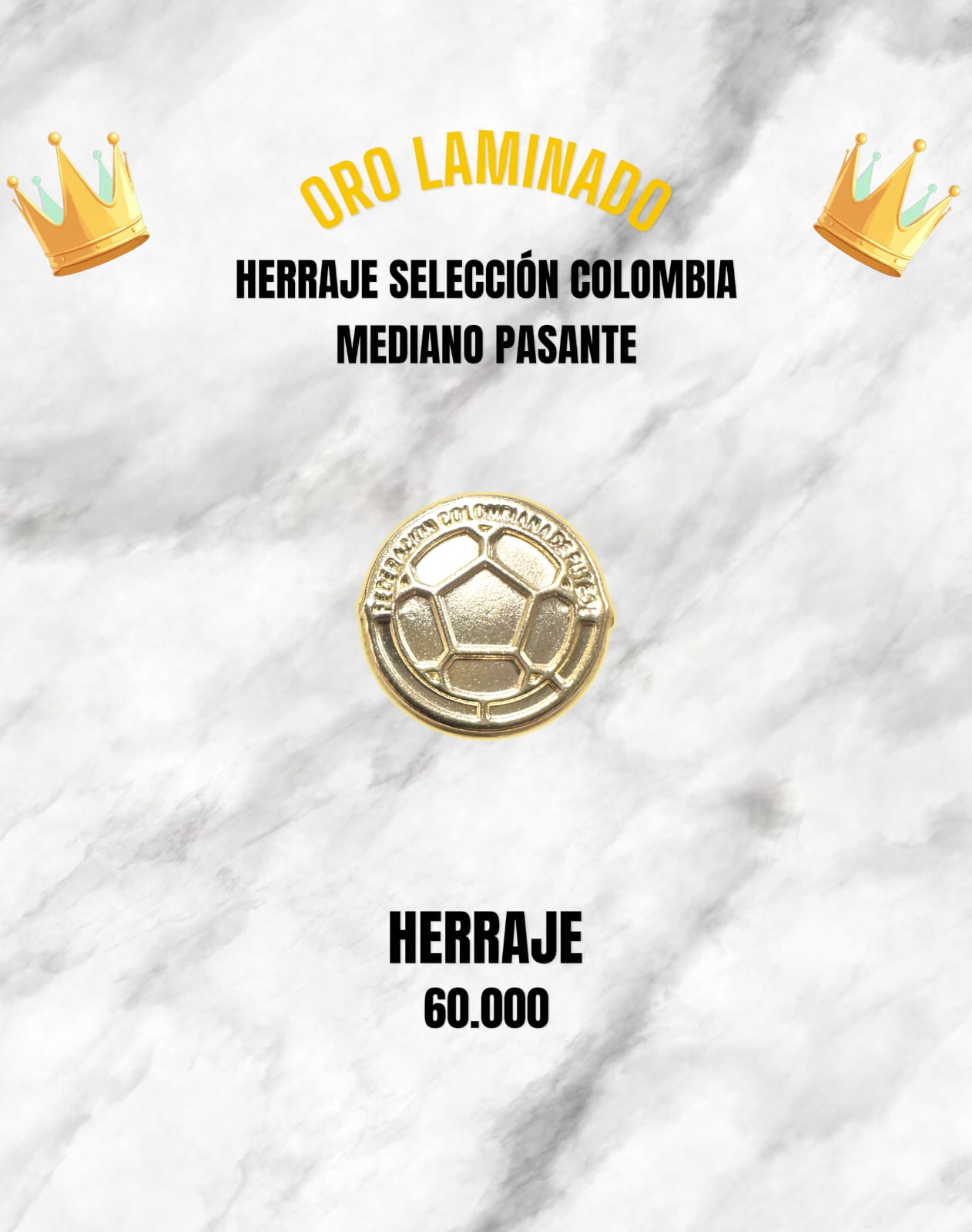HERRAJE SELECCIÓN COLOMBIA MEDIANO PASANTE ORO LAMINADO