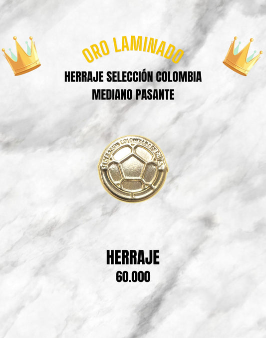 HERRAJE SELECCIÓN COLOMBIA MEDIANO PASANTE ORO LAMINADO